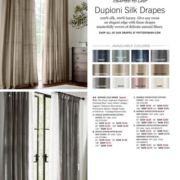 Pottery Barn 100% Silk Dupioni Drapes (5 sets avail) - Picture 1 of 5